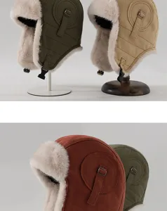 Bonnet trappeur d'hiver épaissi et coupe-vent chapeau pilote chaud avec cache-oreilles unisexe