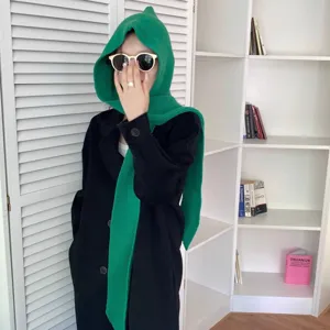 Sciarpa con cappuccio in maglia donna autunno inverno caldo tutto in uno berretto verde