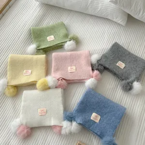 Women winter warm cute knitted scarf with fluffy pom poms cozy fashion winter accessory