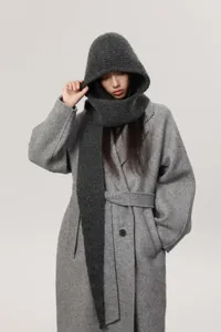 Korean style winter warm knitted balaclava hooded scarf combo with wool for cozy daily wear