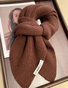 Brown knitted short scarf winter warm soft neck wrap ribbed fashion chic cozy winter accessory