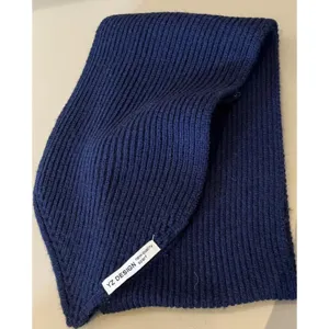 Cozy navy blue chunky knit winter scarf for women, soft and short warm neck warmer.