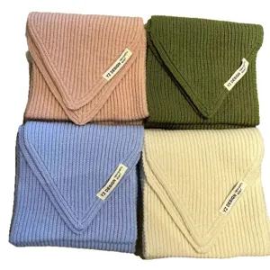 Cozy winter knitted short scarf set in four solid colors, soft warm wool neck warmer for women.