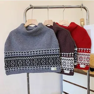 Fair Isle Retro High Neck Split Knit Scarf Women Winter Warm Thermal Neck Warmer Fashion Casual Pullover Shawl