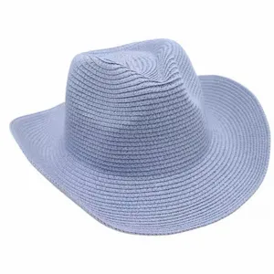Sombrero de vaquero de paja azul claro para hombres y mujeres, sombrero de sol elegante.