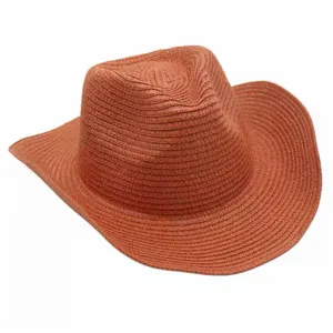 Vista detallada del sombrero de paja western con textura tejida y ala para días soleados al aire libre.