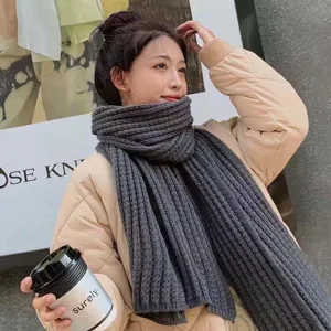 Thick knitted winter scarf for women, solid color warm cozy wool neck wrap for cold days.