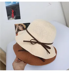 Gewebter Damen Fischerhut mit Schleife, japanischer Stil kleine Krempe Sommer Sonnenschutz Strohhut.