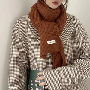 Cozy brown knitted winter scarf for women and men, soft warm ribbed long winter neck warmer.