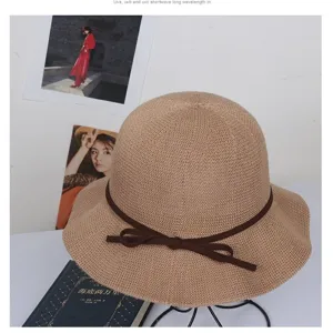 Damen Sommer Stroh Floppy Hut mit Schleife japanischer Stil Sonnenschutz Strandkappe