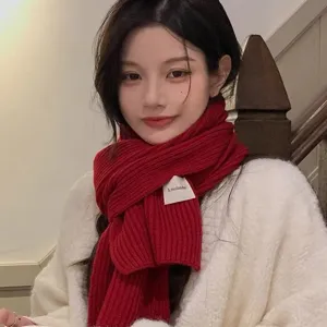 Winter red knitted scarf for women, soft warm wool neck warmer, korean style ins fashion accessory