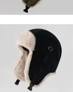 Bonnet aviateur d'hiver épaissi avec doublure en fausse fourrure douce et boucle réglable.