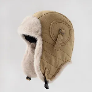 Chapeau de bombardier d'hiver chaud avec doublure en fausse fourrure, cache-oreilles coupe-vent.