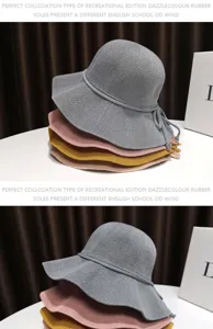 Women summer knitted bucket hat breathable foldable wide brim beach sun hat casual outdoor cap
