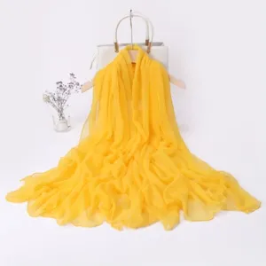 Women solid color long chiffon scarf elegant yellow wrap spring autumn fashion photography