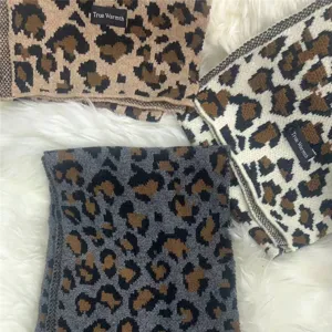 Women winter warm leopard print knitted scarf thick soft wool blend fashion neckerchief cozy accessory