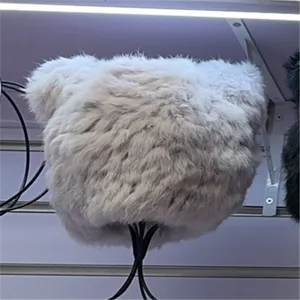 Plush bear ear winter warm hat, fluffy thick fuzzy cap for cold weather detail view.