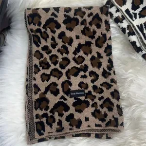 Women Winter Warm Leopard Print Knitted Scarf Soft Faux Wool Casual Long Thermal Neck Warmer Fashion Winter Scarf