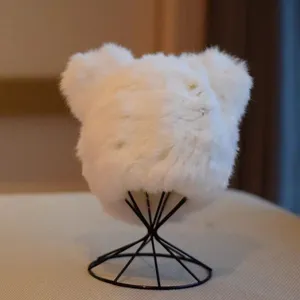 Cozy plush bear ear winter hat, thick warm fluffy cap with ear protection for women and girls.
