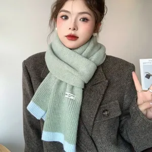 Écharpe en tricot color block pour femme automne hiver douce chaude confortable accessoire