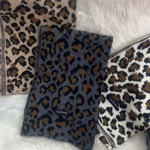 Leopard print knitted scarf winter warm woolen thick neck warmer casual fashion scarf