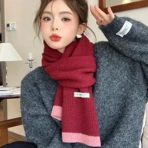 Automne hiver chaud écharpe en tricot bloc de couleur femmes mode quotidienne accessoire