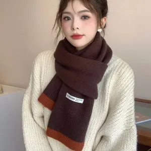 Écharpe tricotée color-block confortable pour femmes, tour de cou d'hiver chaud et élégant.
