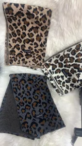 Women leopard print knitted wool scarf winter thick warm fashion cozy neck warmer detail view