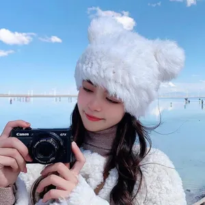 Cute winter plush bear ear hat warm thick fluffy earflap cap for women cold weather fashion outdoor