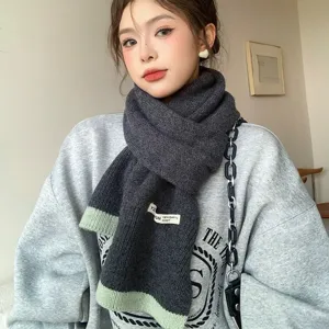 Confortable écharpe d'hiver en tricot avec bloc de couleur, accessoire élégant pour femmes.