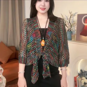 Multicolor knitted short cardigan shrug casual summer breathable chic top stylish wear