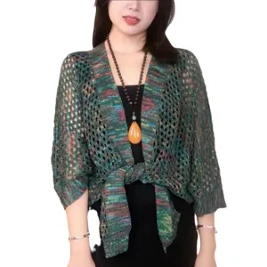 Summer women ice silk knitted open front cardigan short sun protection shawl cover up top
