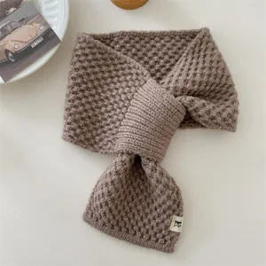 Cozy brown knitted cross scarf winter warm neck warmer soft student stylish winter bib.