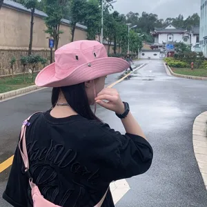 Pink outdoor bucket hat for women and men, camping sun protection hiking fishing cap.