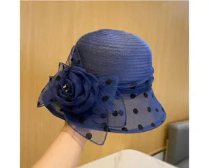 Estate nuovo cappello organza donna elegante floreale pois cappello da pescatore chic.