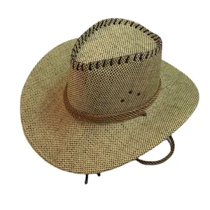 Summer Straw Cowboy Hat Men Outdoor Sunshade Beach Sun Hat Fishing Fedora Cap Main Image