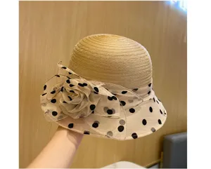 Estate nuovo cappello organza donna elegante fiore pois secchio cappello britannico traspirante