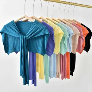Donna Estate Seta di Ghiaccio Lavorato a Maglia Piccolo Scialle Moda Finto Collo Mantella Versatile Protezione Solare Casual Bolero Aperto Davanti