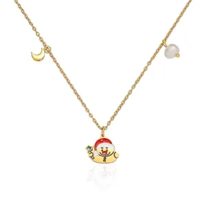 Collier en Acier Inoxydable Perle d'Eau Douce Noël Pendentif Père Noël Luxe Léger Cadeau de Bijoux pour Femmes