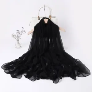 Black long chiffon scarf for women, elegant lightweight spring accessory for daily wear.