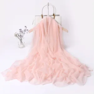 Elegant pink chiffon long scarf for women, lightweight spring and autumn fashion neckerchief.