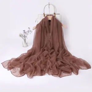 Solid color long chiffon scarf for women, elegant lightweight spring autumn neckerchief fashion drape.