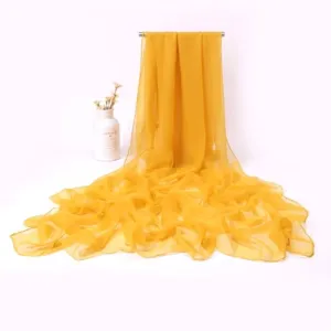 Women yellow long chiffon scarf solid color versatile neckerchief for spring and autumn travel photo