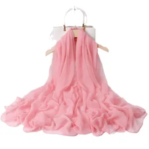 Women pink long silk scarf spring autumn fashion versatile neckerchief travel photography wear