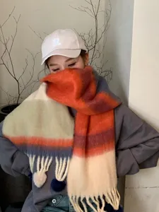 Colorful gradient mohair scarf for women, cozy winter warm fluffy tassel scarf, stylish.