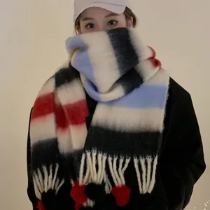 Women rainbow gradient mohair scarf thick warm cozy tassel winter neck warmer stylish