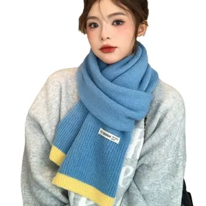 Écharpe en tricot colorblock style coréen pour femme, hiver chaud et épais cou foulard