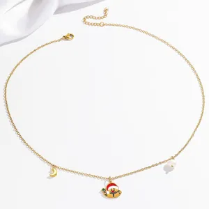 Collier chaîne doré avec perle lune et joli pendentif bonhomme de neige de Noël bijou cadeau.