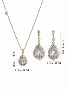 Élégant ensemble de collier pendentif et boucles d'oreilles zircone perle dorée