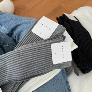 Women casual ribbed over the knee high socks solid color winter long knit socks apparel